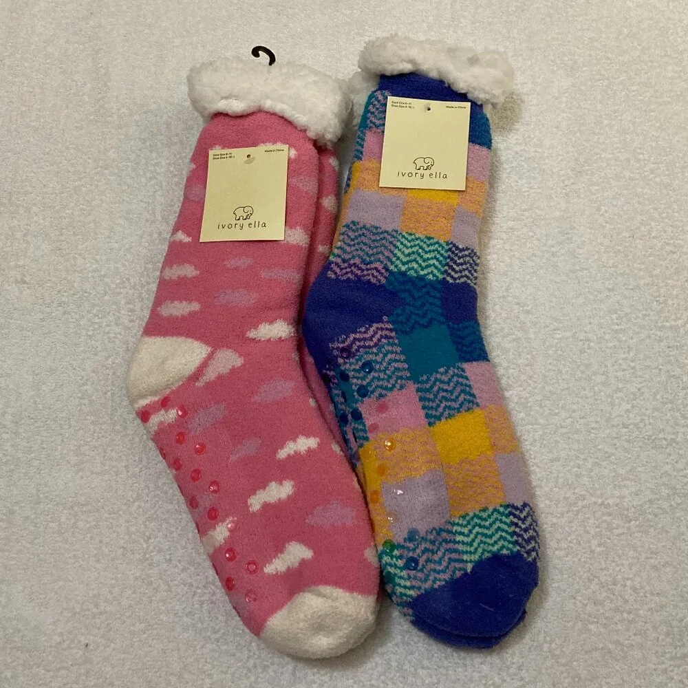 Brand New Ivory Ella Sherpa Lined Fuzzy Quarter Socks - 2 Pairs